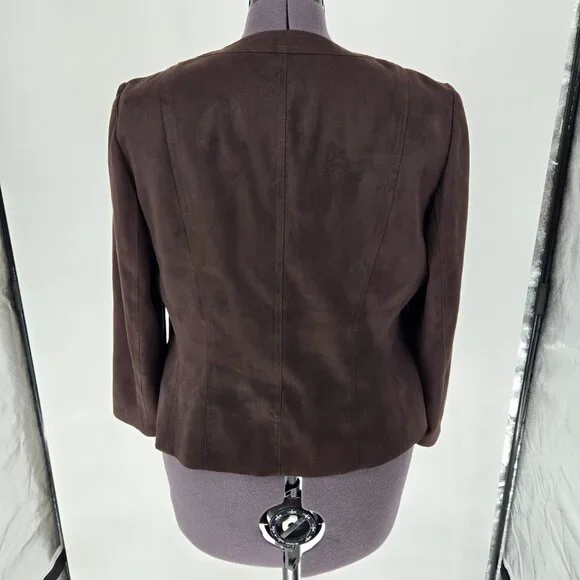 6325-29 Talbots Chocolate Brown Open Front Blazer – Size 14 - Picture 2 of 7